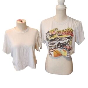 Chemistry Gildan distressed grunge crew neck-cropped raw hem Chevy Corvette top